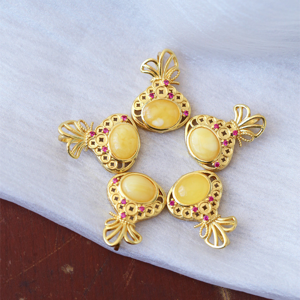 精工托镶嵌 天然蜜蜡钱袋吊坠 女款琥珀挂坠饰品,淘宝优惠券,粉丝福利购,淘宝优惠卷