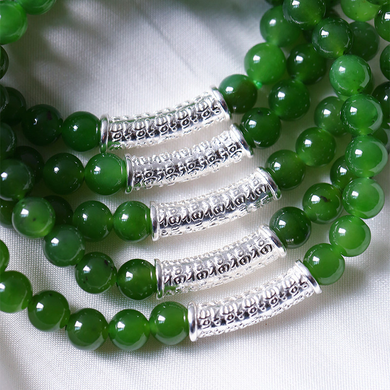 超值福利 天然俄罗斯碧玉冰绿圆珠搭配纯银弯管原创款手链饰品,淘宝优惠券,粉丝福利购,淘宝优惠卷