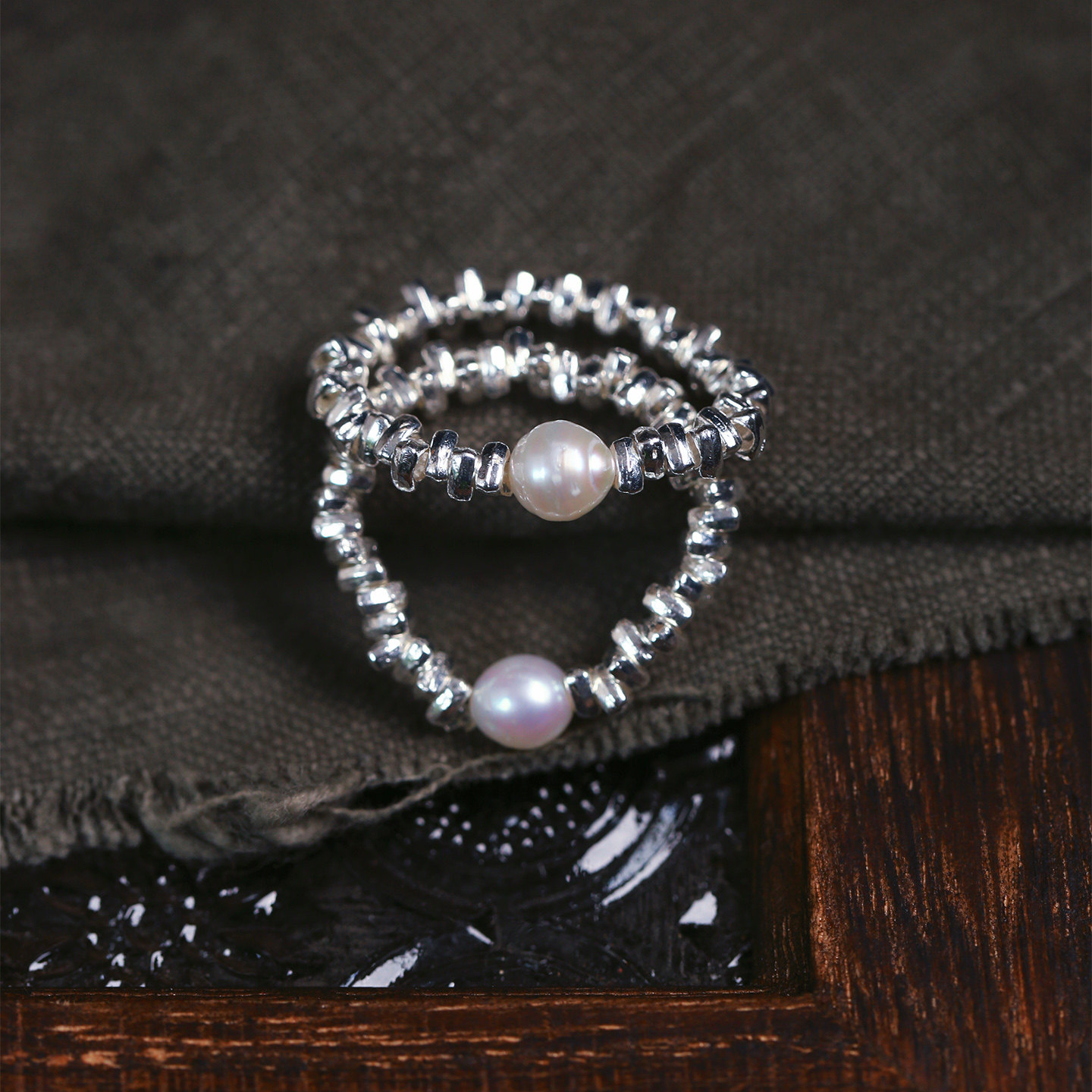 Natural freshwater pearls with alloy broken silver coiled original ring ring ring women's pearl ring jewelry