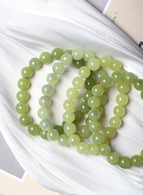 精品 天然和田玉新疆若羌黄口蓝皮料圆珠手链 男女高端玉石黄玉