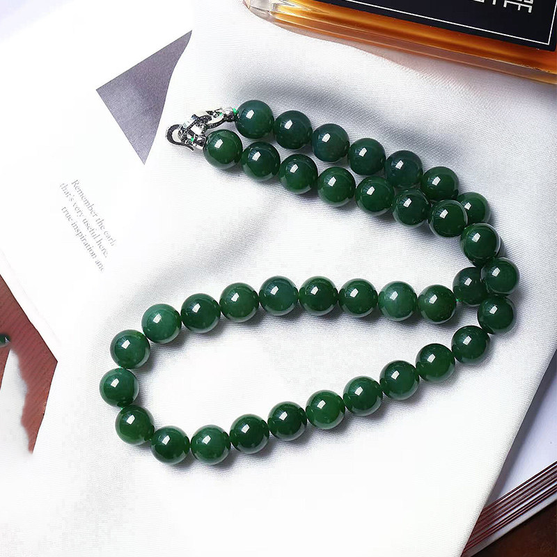 天然俄罗斯碧玉老料菠菜绿圆珠款项链 女款玉石高端妈妈项链饰品,淘宝优惠券,粉丝福利购,淘宝优惠卷