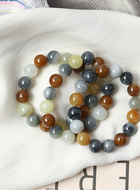 天然和田玉新疆料楼兰色手链手串 男女款多宝莫兰迪色玉石饰品