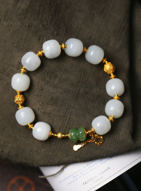 天然和田玉老料白玉老型珠原创搭配款手链女款玉石手串设计款饰品