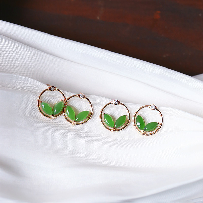 天然俄罗斯碧玉纯银镶嵌款耳钉 女玉石简约气质耳饰礼物饰品,淘宝优惠券,粉丝福利购,淘宝优惠卷