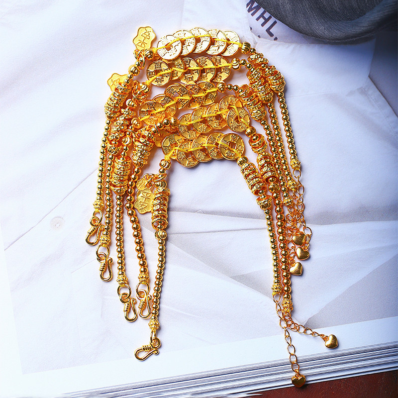 999足银镀金圆珠搭配五帝钱款手链 女款纯银原创设计款银手链饰品,淘宝优惠券,粉丝福利购,淘宝优惠卷