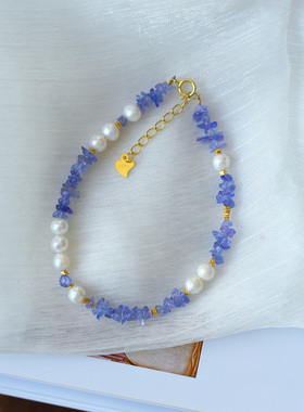 坦桑石碎石随形搭配珍珠原创项链