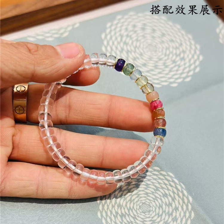 天然白水晶盘珠款单圈手链 女款全净体白色水晶冰透款手串饰品,淘宝优惠券,粉丝福利购,淘宝优惠卷