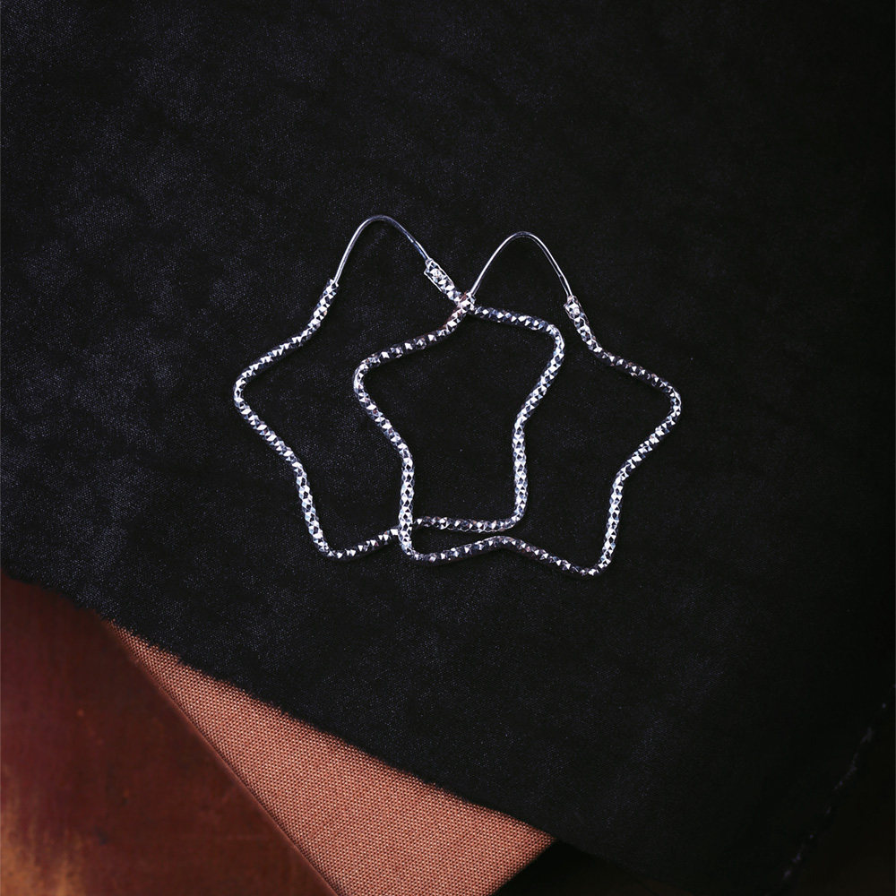 925纯银五角星款耳坠 女款简约时尚星星款大耳环银耳饰品耳钉礼物,淘宝优惠券,粉丝福利购,淘宝优惠卷
