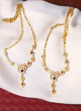 精品彩宝天然彩色蓝宝石纯银镶嵌款项链女款精工银镶嵌宝石饰品