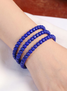 精品 天然老矿青金石老型珠款三圈手链 男女款帝王青金手串饰品
