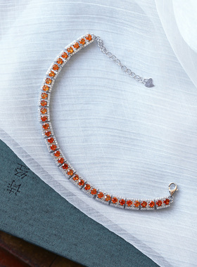 天然芬达石纯银镶嵌手链女款