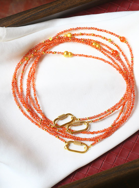 天然川料南红玛瑙小米珠款项链 万能链 女款南红项链毛衣链饰品