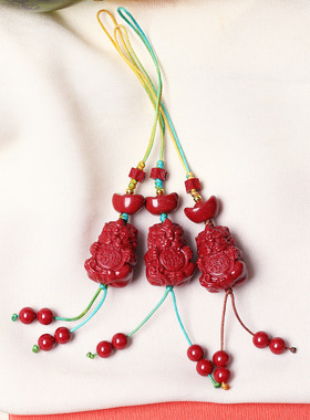 高含量朱砂天然朱砂紫金砂招财兽款手机挂绳包挂 男女款朱砂挂饰