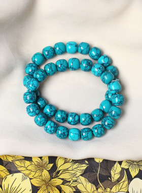 菱镁矿网花老型珠单圈手链瓷蓝色乌蓝花松石平替款手串男女款手串