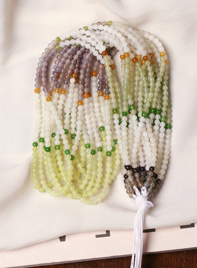 精品天然和田玉冰透多宝色圆珠款手链佛珠链男女款玉石手串饰品