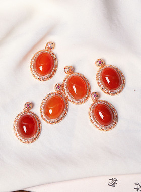 福利 天然红玛瑙镀银托镶嵌款吊坠 女款红玛瑙挂坠饰品礼物