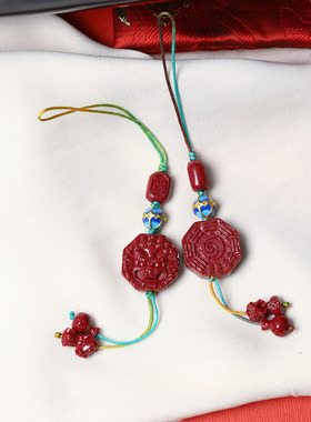 高含量朱砂天然紫金砂仿古兽面款手机挂绳钥匙扣女款朱砂挂饰