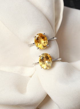 精品彩宝 天然黄水晶纯银镶嵌款戒指 女款简约彩宝戒指送女友礼物