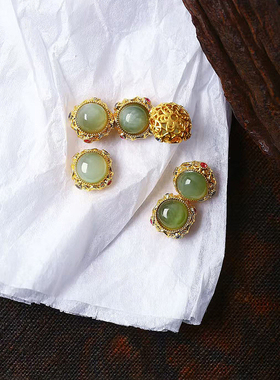 天然碧玉猫眼料18K金镶嵌配件