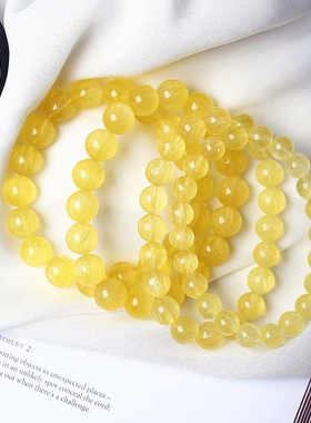 天然水晶拉丝黄萤石圆珠款手链 女款纯色黄萤石手串饰品礼物