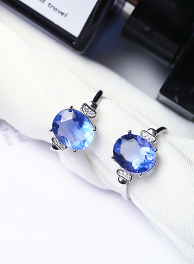 精品彩宝天然蓝色萤石全净体裸石纯银镶嵌款戒指女款水晶戒指饰品