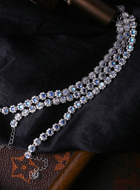 精品彩宝天然玻璃体月光石纯银镶嵌手链 女款高端彩宝银镶饰品