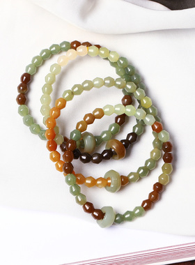 天然和田玉灯笼珠多宝渐变色原创搭配款手链搭配跑环女款玉石手串