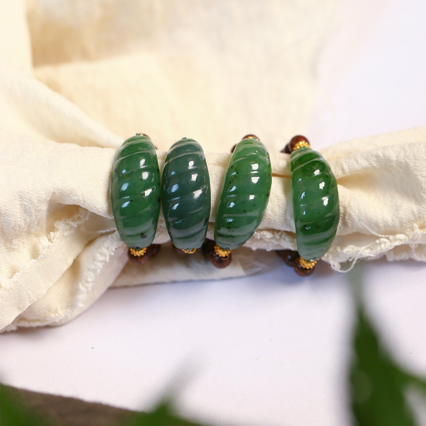 Natural Russian jasper carved croissant with sandalwood original ring shank women's ring jewelry