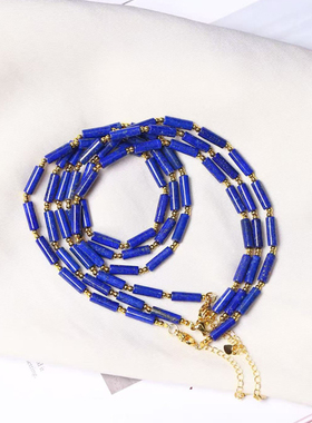 天然阿富汗老矿青金石桶珠原创款项链手链套装女款水晶锁骨链饰品