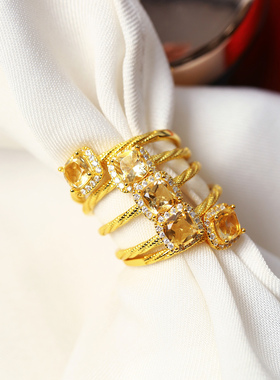 精品彩宝 天然黄水晶纯银镶嵌款戒指 女款简约彩宝戒指送女友礼物