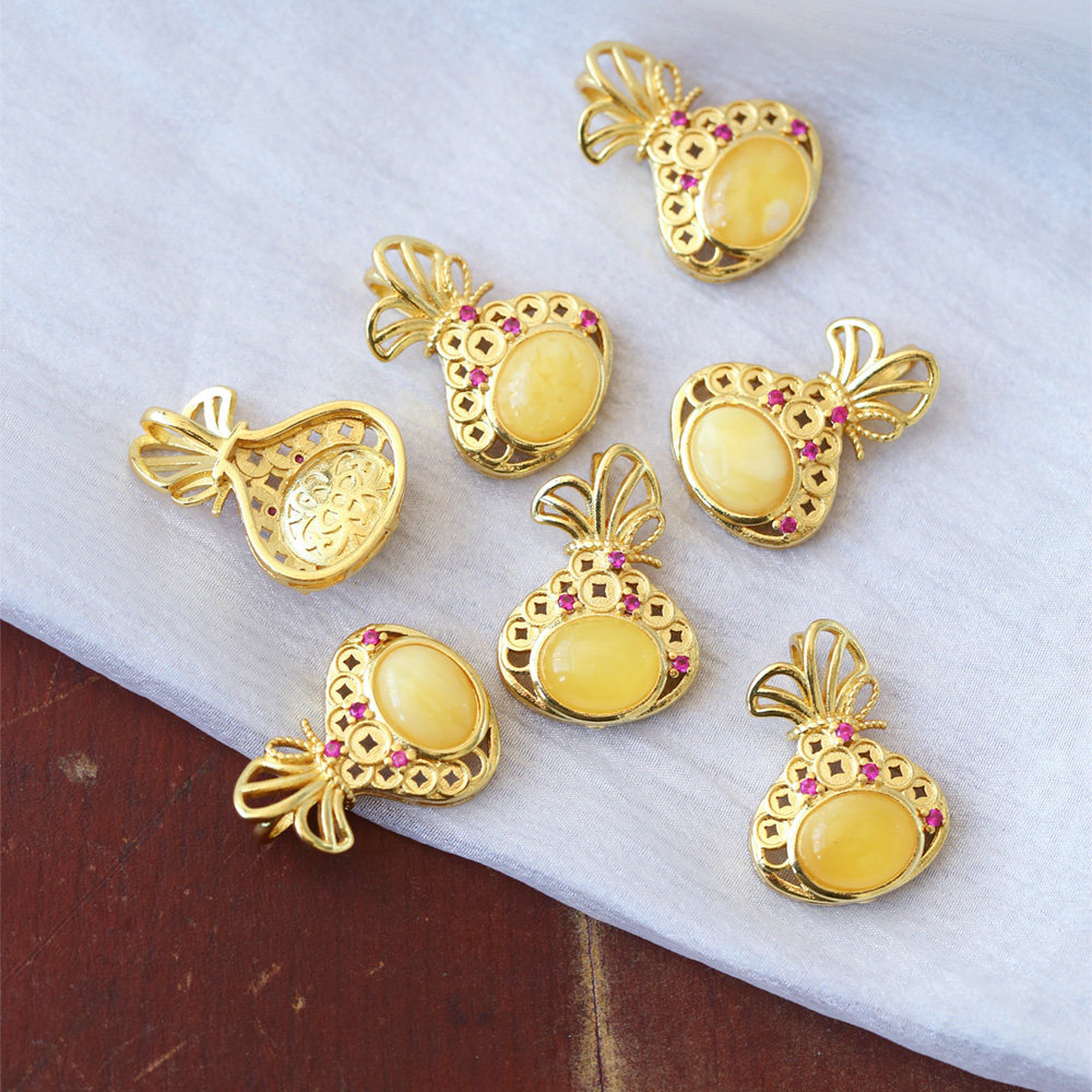 精工托镶嵌 天然蜜蜡钱袋吊坠 女款琥珀挂坠饰品,淘宝优惠券,粉丝福利购,淘宝优惠卷