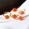 Natural south red agate ice red egg surface sterling silver inlaid ring women's south red ring jewelry