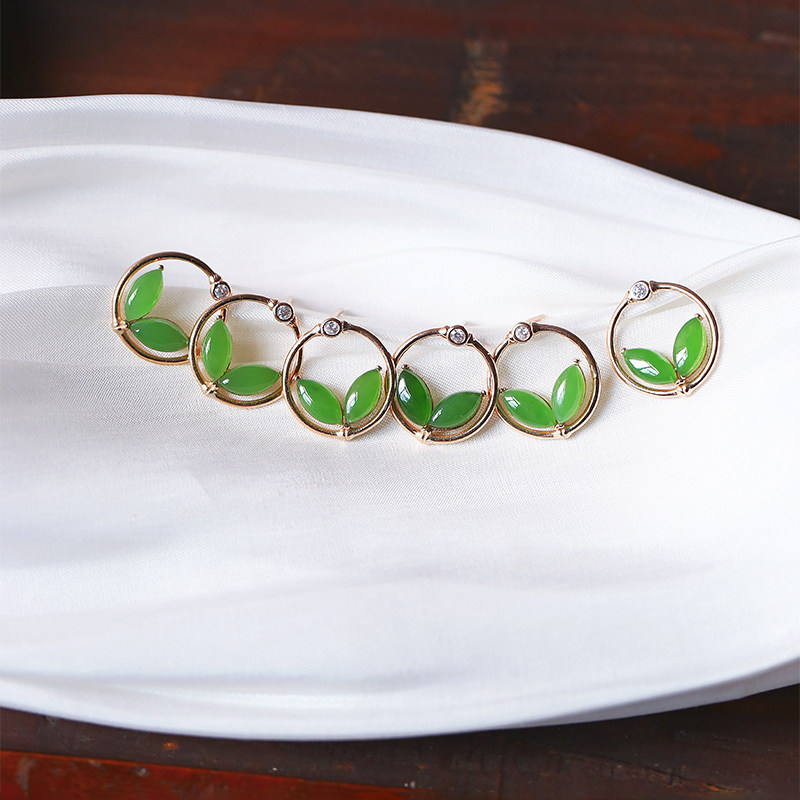 天然俄罗斯碧玉纯银镶嵌款耳钉 女玉石简约气质耳饰礼物饰品,淘宝优惠券,粉丝福利购,淘宝优惠卷