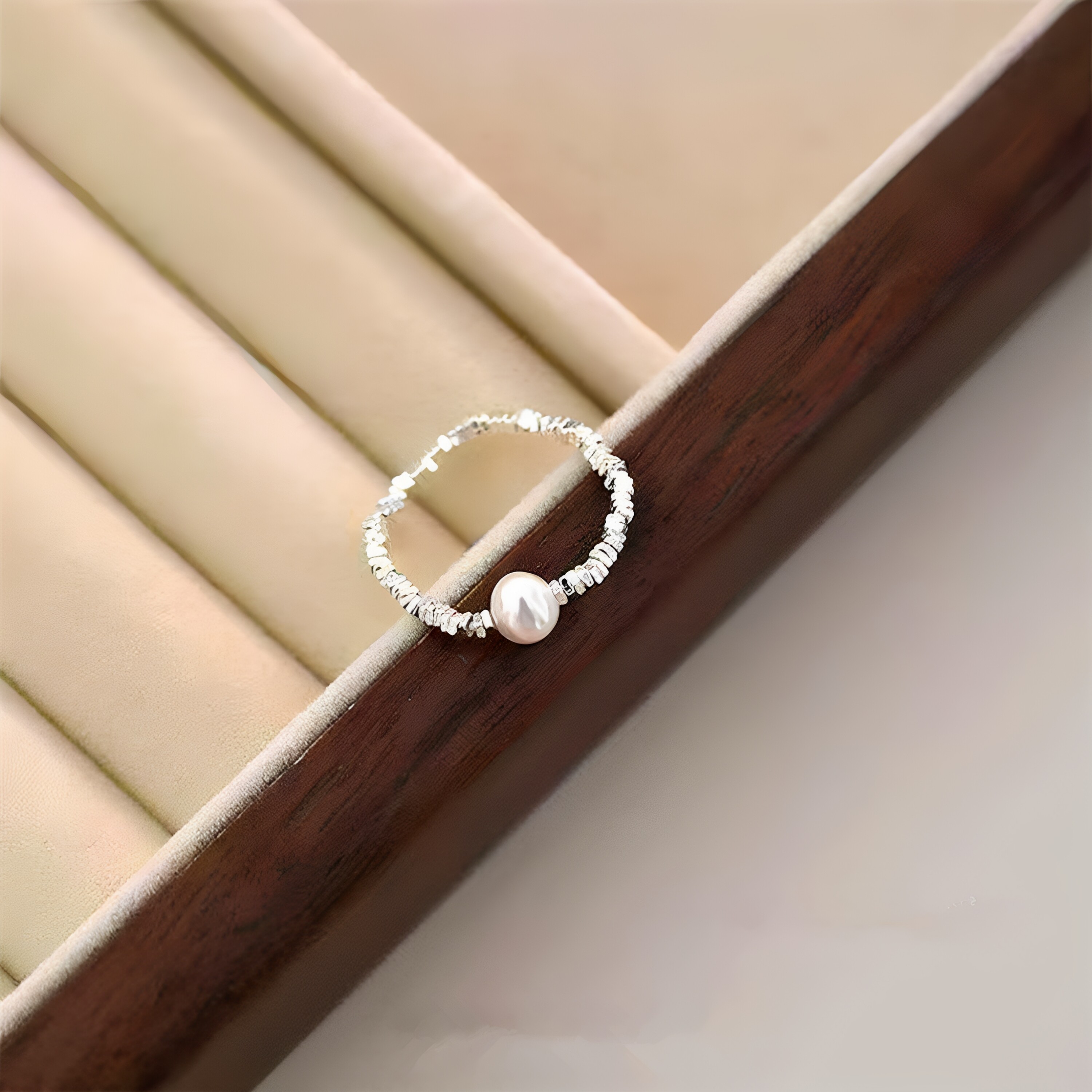 925 sterling silver broken silver with freshwater pearl style ring, women's sterling silver simple ring jewelry