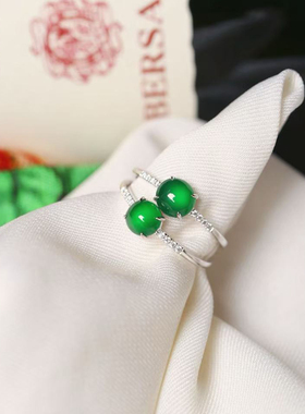 天然A货翡翠危料帝王绿蛋面18K金镶嵌款戒指戒圈女款翡翠指环饰品