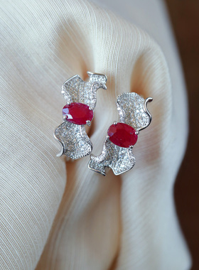 天然老烧红宝石纯银镶嵌戒指