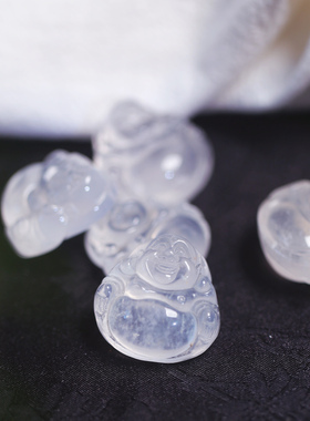 天然水沫子飘花料雕刻弥勒佛吊坠 女款玉石水沫玉翡翠伴生矿挂坠