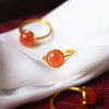 Natural south red agate ice red egg surface sterling silver inlaid ring women's south red ring jewelry