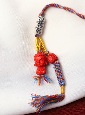 原矿朱砂红砂守护神本命佛流苏挂饰配925银手工编织手机挂钥匙扣