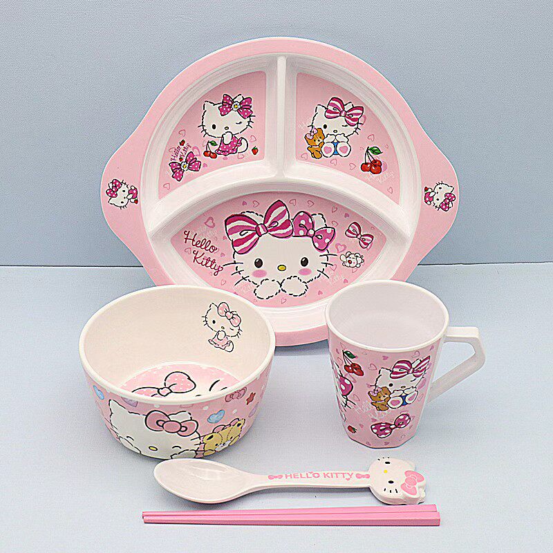 卡通凯蒂猫餐具儿童碗盘套装家用可爱学生吃饭宝宝防摔碗