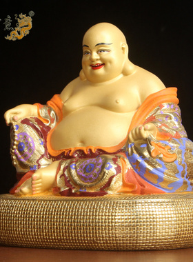 真古意 铜弥勒佛佛像摆件 彩绘笑佛大肚佛菩萨家居供奉工艺品