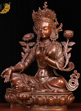 摆件纯铜菩萨供奉绿度母佛像