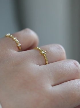 《Cx330》日单原创小众星星镶钻尾戒女可调节18K金色简单百搭戒指