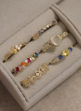 《波子汽水》原创彩虹半宝石水晶14K包金彩宝开口戒指女食指中指