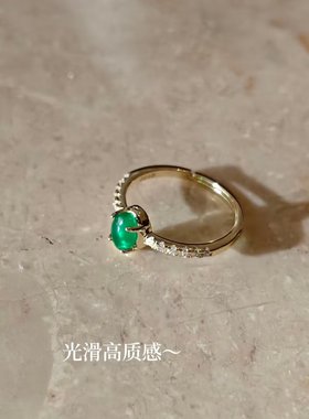 *こいぞら*高保色天然玉石戒指贵气女仿翡翠帝王绿指环14K色原创