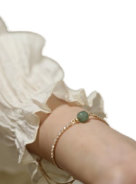 《湖上青玉柳》原创天然绿玉髓玉石手链女小众设计感网红闺蜜手镯