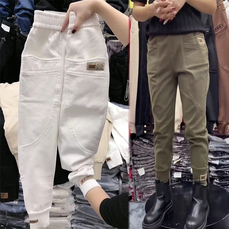 欧货水洗棉弹力牛仔裤女哈伦裤显瘦束脚靴裤高腰九分老爹萝卜裤潮,淘宝优惠券,粉丝福利购,淘宝优惠卷