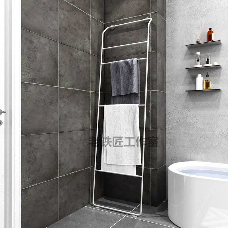 北欧卧室浴室装饰落地挂衣架创意简约架子梯形收纳架毛巾浴巾架子_虎窝淘
