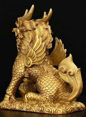铜麒麟家居摆件一对纯铜镇宅招财麒麟踩八卦麒麟办公室客厅装饰品