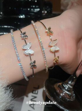 风ins卡扣锆石手镯手环镶蝴蝶轻